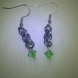🎉🎉10/$25 Handmade chain maille woven green crystal earrings